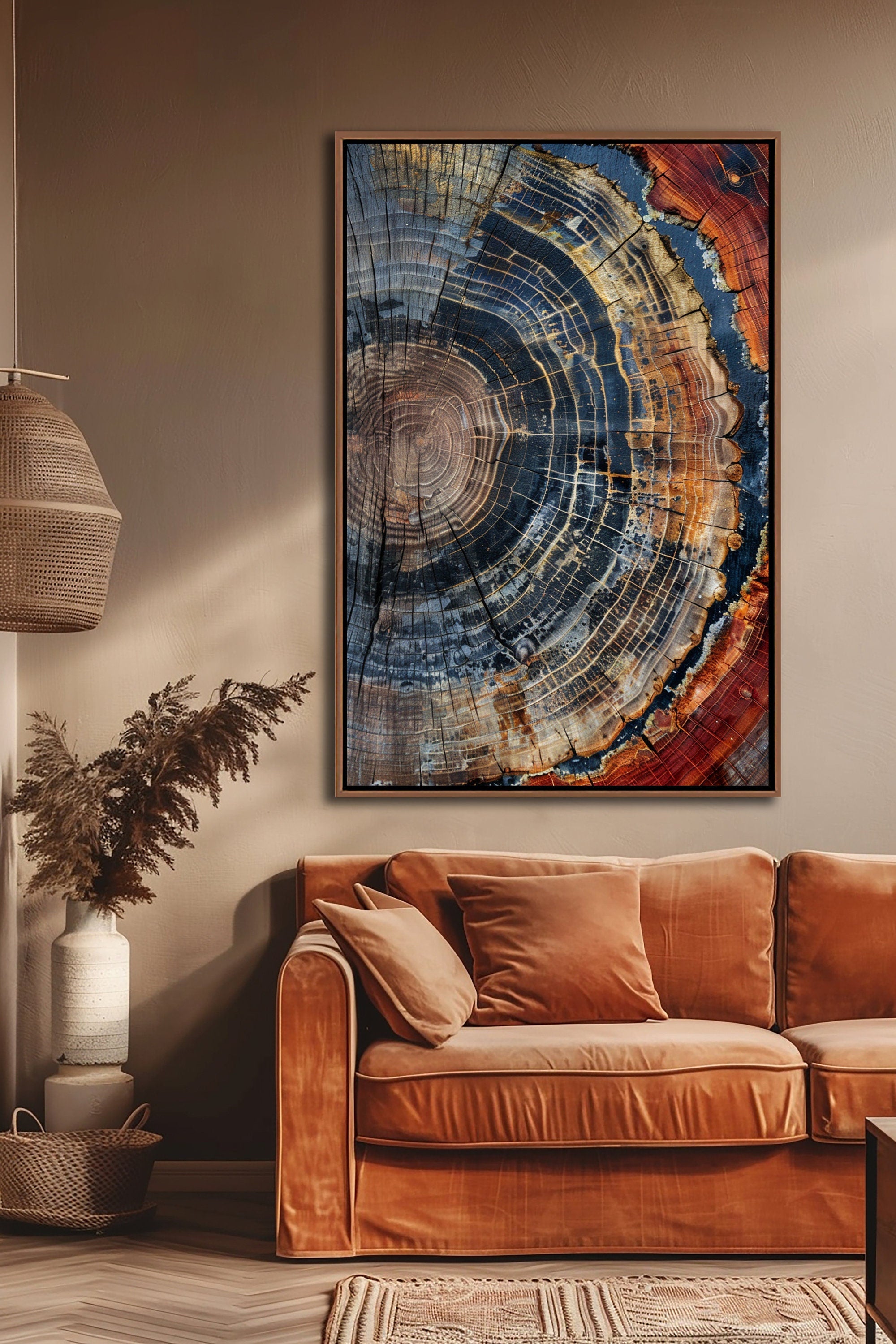 Tree Ring Framed Wall Art, Abstract Colorful Tree Ring Wall Decor, Minimalist Home Canvas Art, Modern Farmhouse Living Room Canvas Print