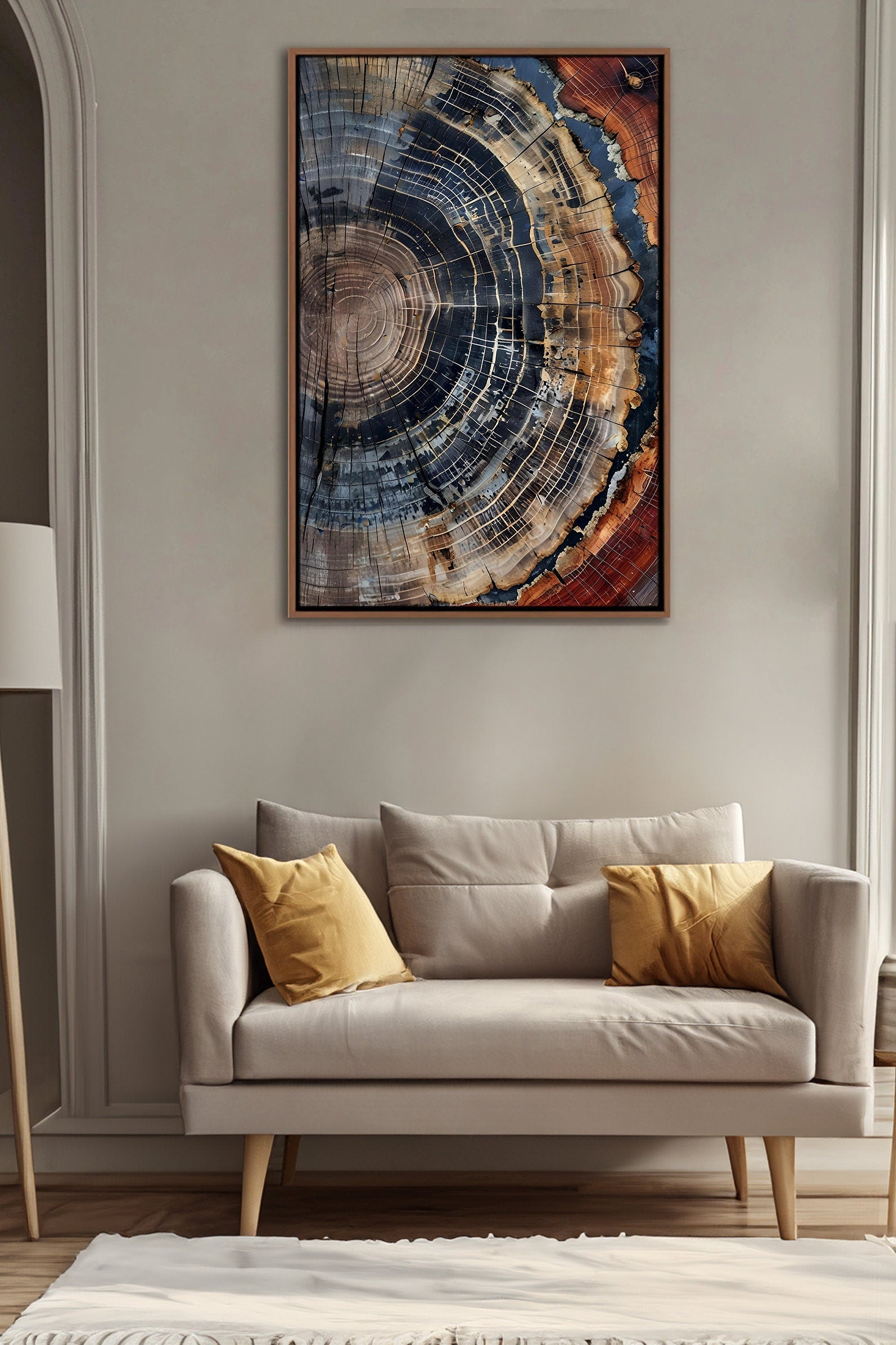 Tree Ring Framed Wall Art, Abstract Colorful Tree Ring Wall Decor, Minimalist Home Canvas Art, Modern Farmhouse Living Room Canvas Wall Art