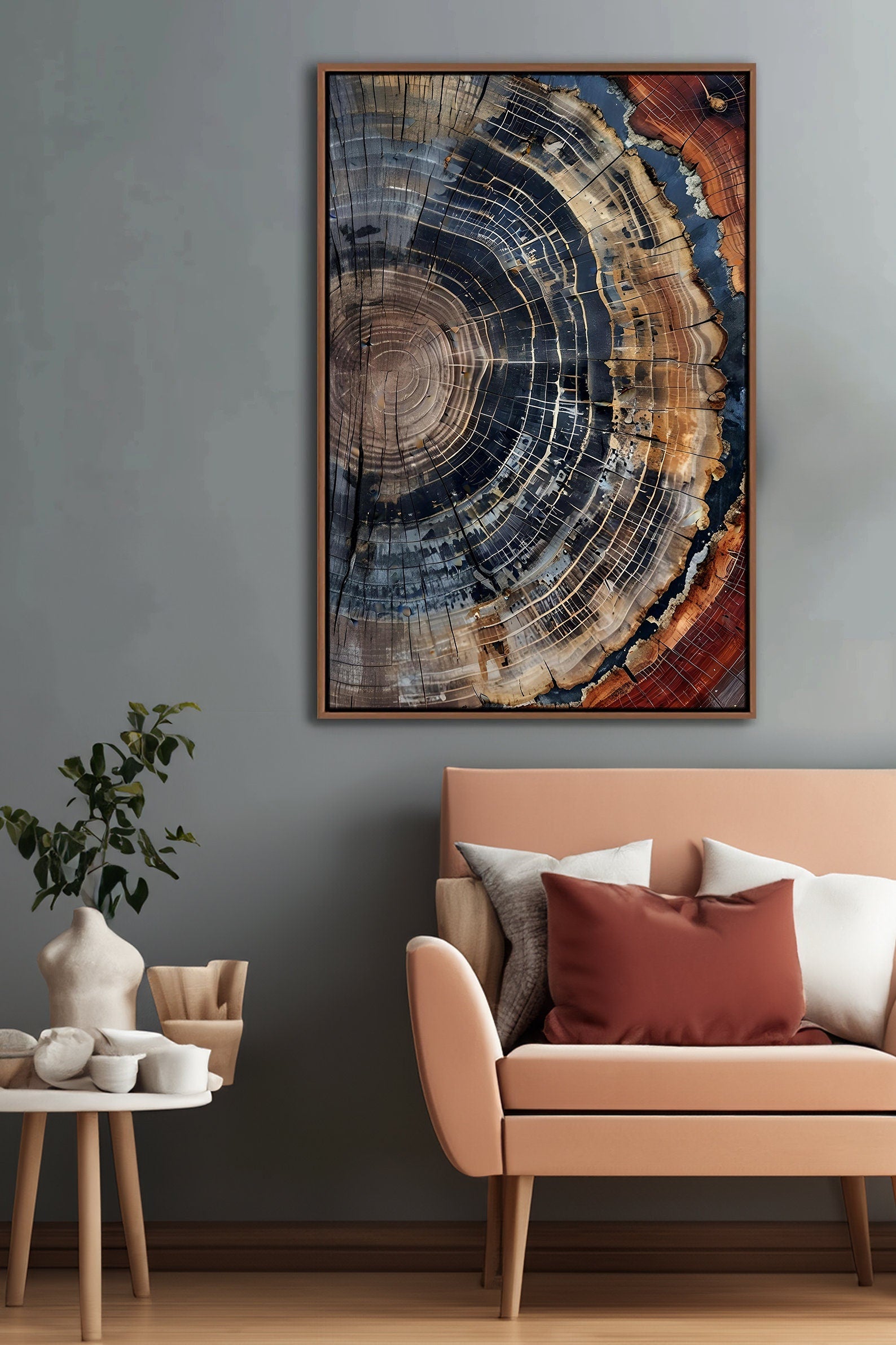Tree Ring Framed Wall Art, Abstract Colorful Tree Ring Wall Decor, Minimalist Home Canvas Art, Modern Farmhouse Living Room Canvas Wall Art