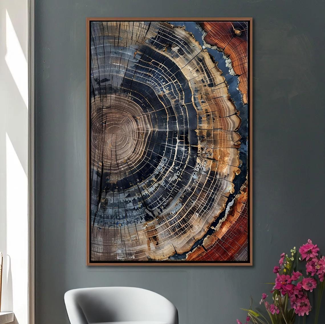 Tree Ring Framed Wall Art, Abstract Colorful Tree Ring Wall Decor, Minimalist Home Canvas Art, Modern Farmhouse Living Room Canvas Wall Art