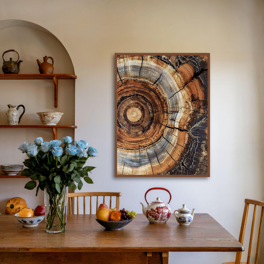 Morden Abstract Tree Rings Wall Art, Scandinavian Wood Rings Print, Nordic Woodcut Tree Rings Painting,  Abstract Neutral Boho Print