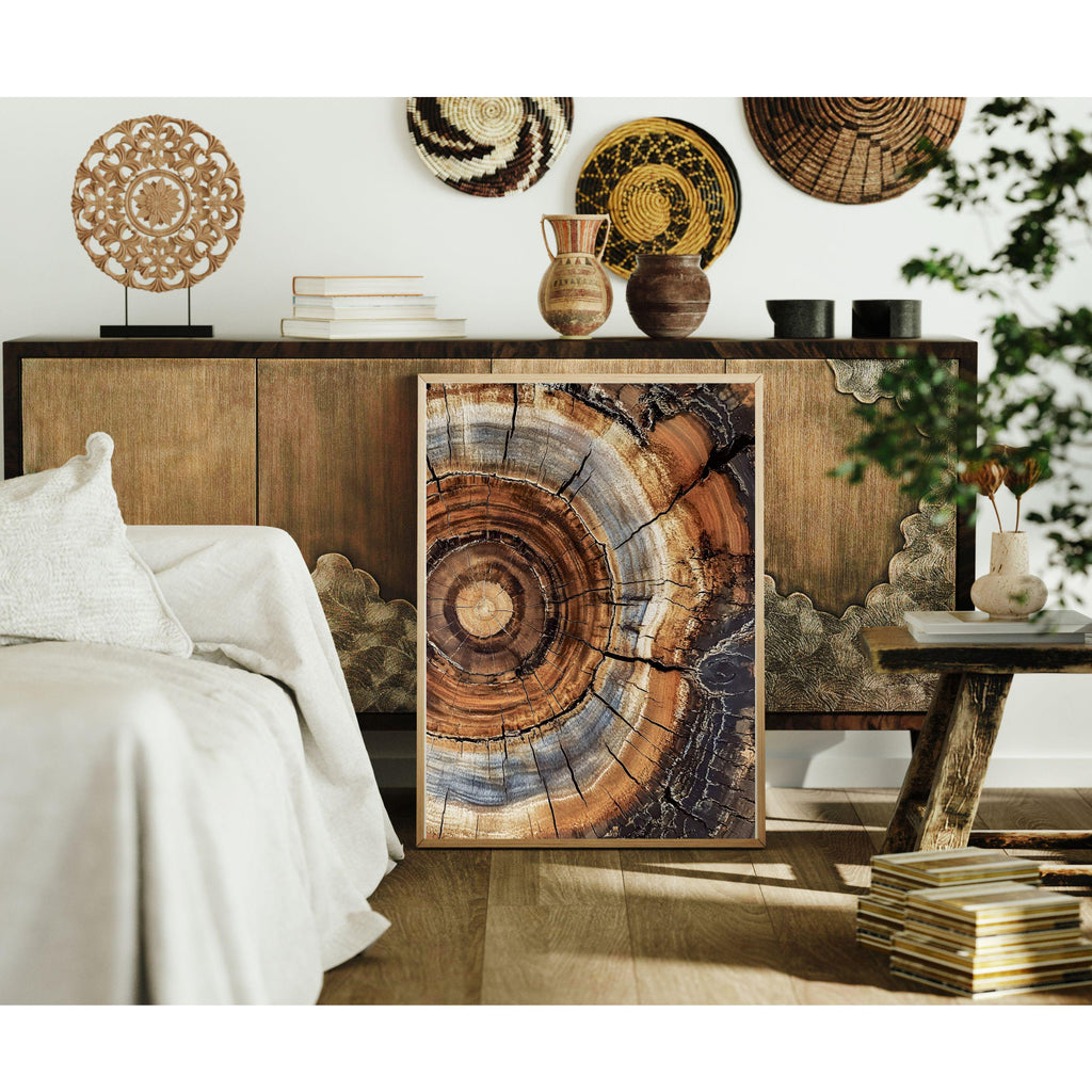 Morden Abstract Tree Rings Wall Art, Scandinavian Wood Rings Print, Nordic Woodcut Tree Rings Painting,  Abstract Neutral Boho Print