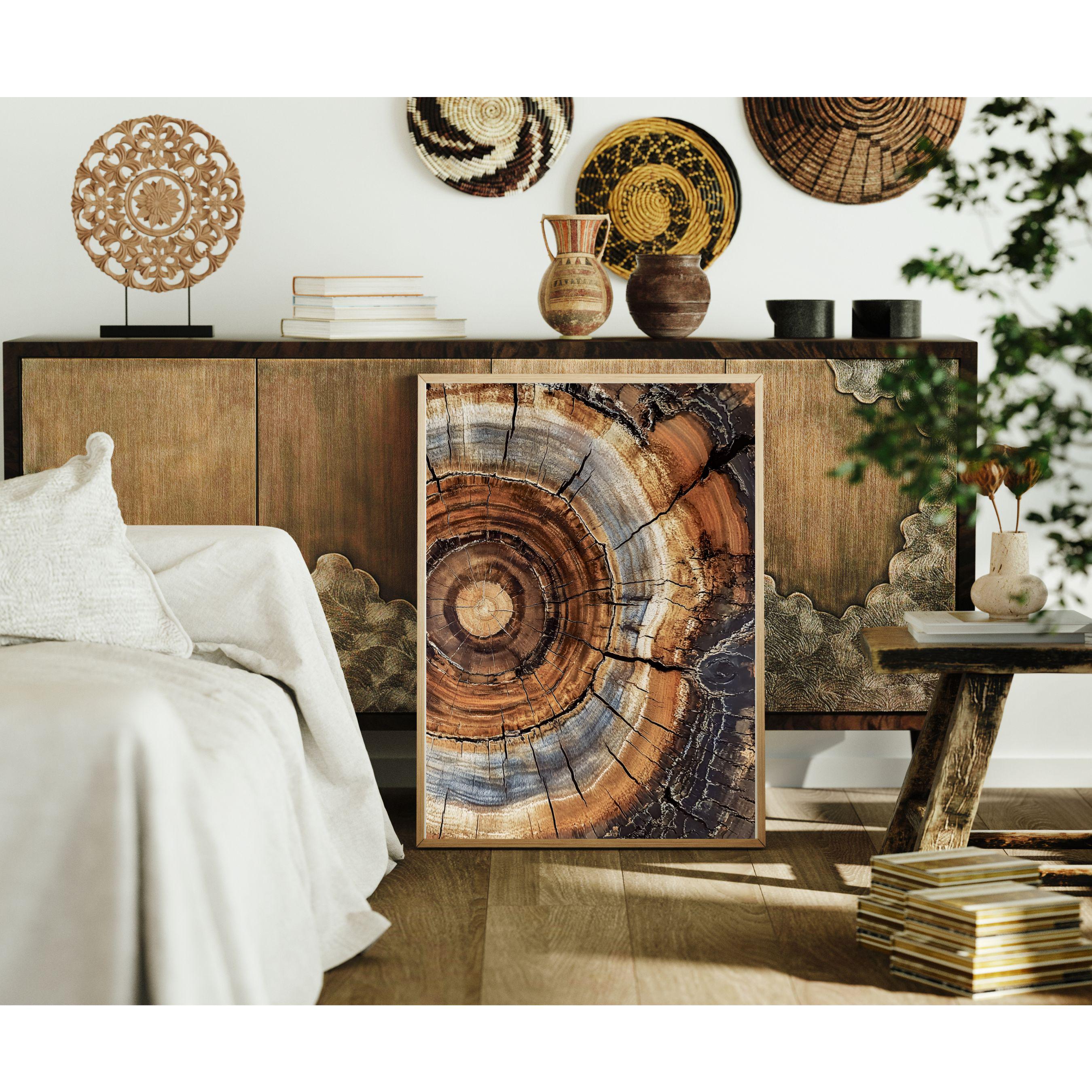 Morden Abstract Tree Rings Wall Art, Scandinavian Wood Rings Print, Nordic Woodcut Tree Rings Painting,  Abstract Neutral Boho Print