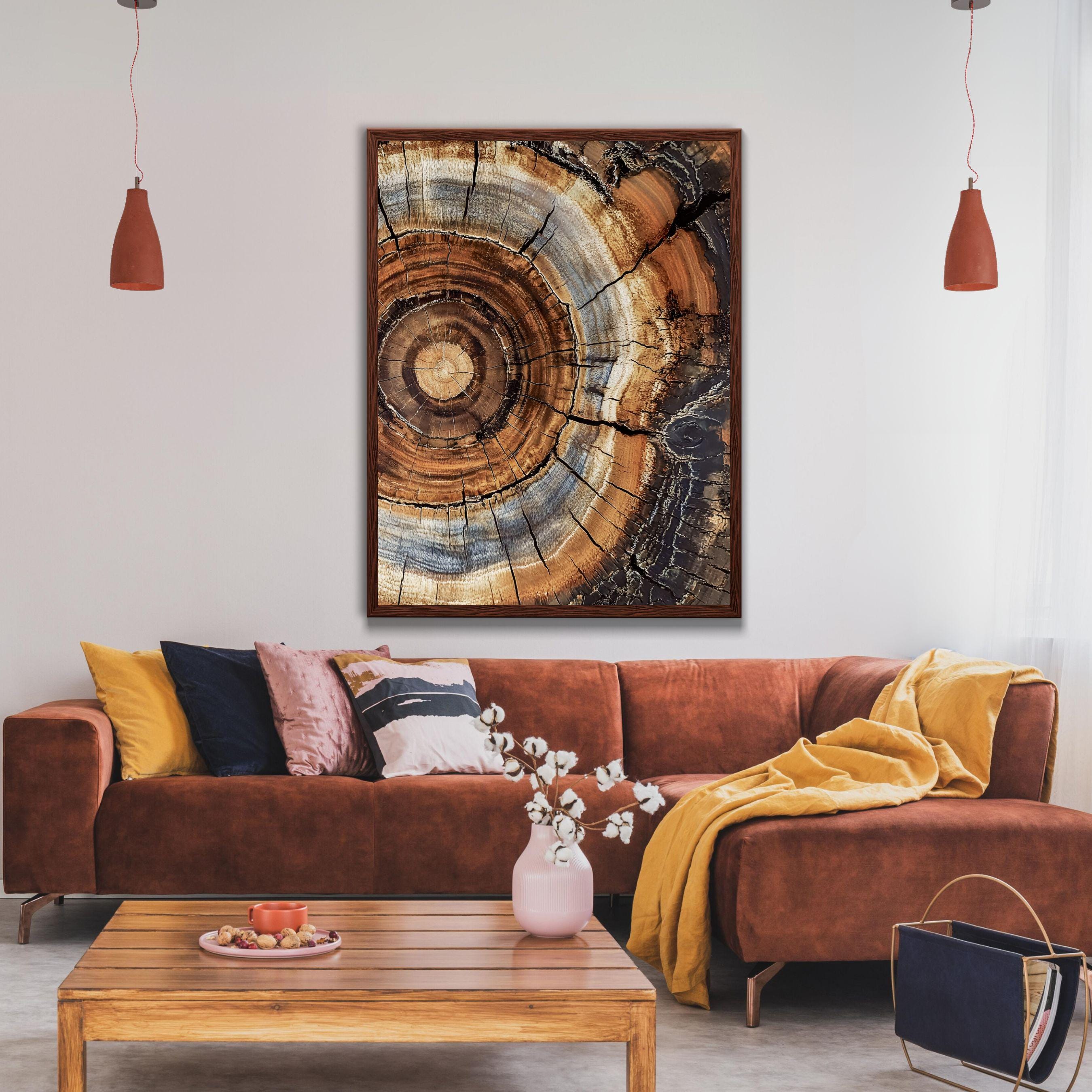 Morden Abstract Tree Rings Wall Art, Scandinavian Wood Rings Print, Nordic Woodcut Tree Rings Painting,  Abstract Neutral Boho Print