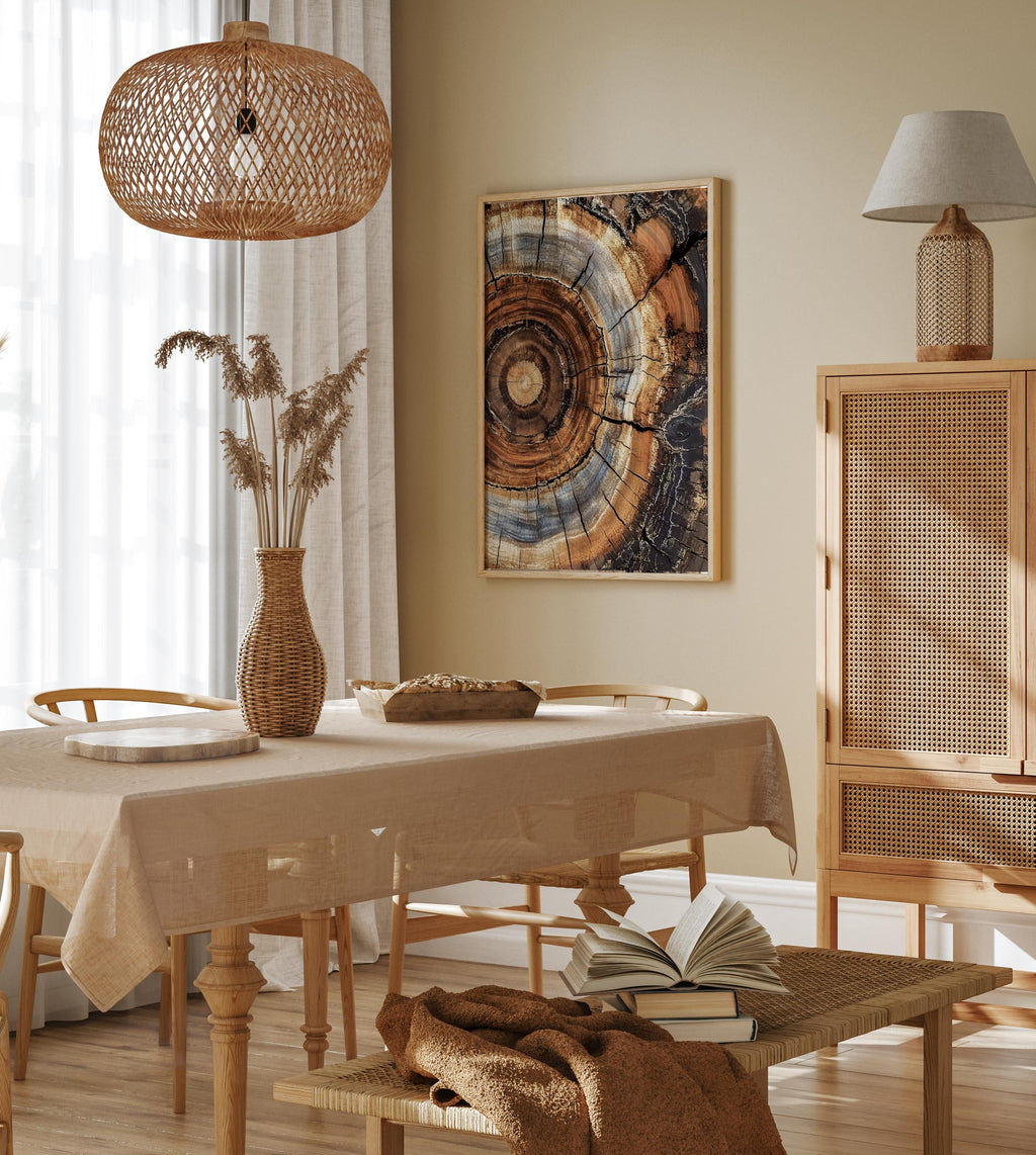 Morden Abstract Tree Rings Wall Art, Scandinavian Wood Rings Print, Nordic Woodcut Tree Rings Painting,  Abstract Neutral Boho Print