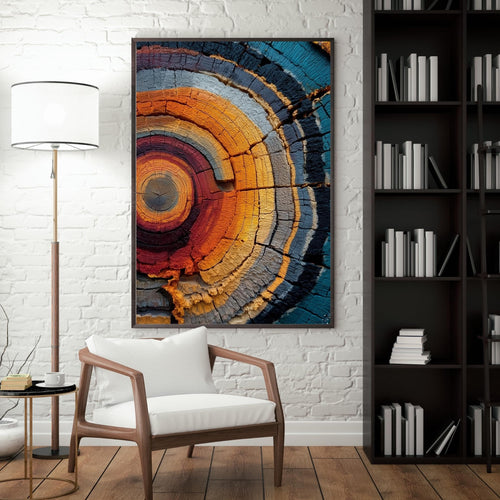 Abstract Tree Rings Wall Art, Colorful Wood Grain Print, Rustic Modern Nature Decor, Large Statement Canvas for Living Room or Office