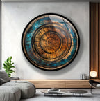 Tree Ring Glass Wall Art: Abstract Wood Pattern, Blue & Brown