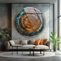 Tree Ring Glass Wall Art: Abstract Wood Pattern, Blue & Brown
