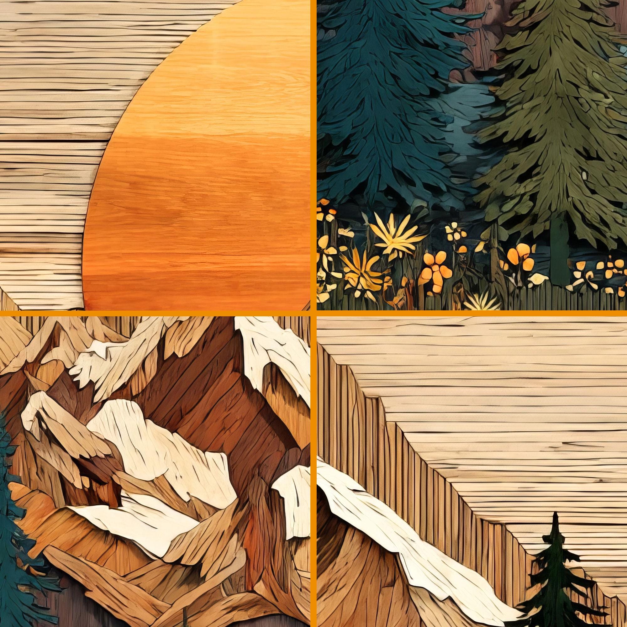 Wood Wall Art Mountain Canvas Wall Art Hanger, Wood Texture Canvas Print, Abstract Mountain Wall Art Living Room, Extra Large Wall Art