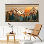 Wood Wall Art Mountain Canvas Wall Art Hanger, Wood Texture Canvas Print, Abstract Mountain Wall Art Living Room, Extra Large Wall Art