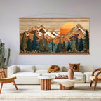 Wood Wall Art Mountain Canvas Wall Art Hanger, Wood Texture Canvas Print, Abstract Mountain Wall Art Living Room, Extra Large Wall Art