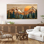Wood Wall Art Mountain Canvas Wall Art Hanger, Wood Texture Canvas Print, Abstract Mountain Wall Art Living Room, Extra Large Wall Art
