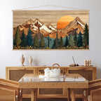 Wood Wall Art Mountain Canvas Wall Art Hanger, Wood Texture Canvas Print, Abstract Mountain Wall Art Living Room, Extra Large Wall Art