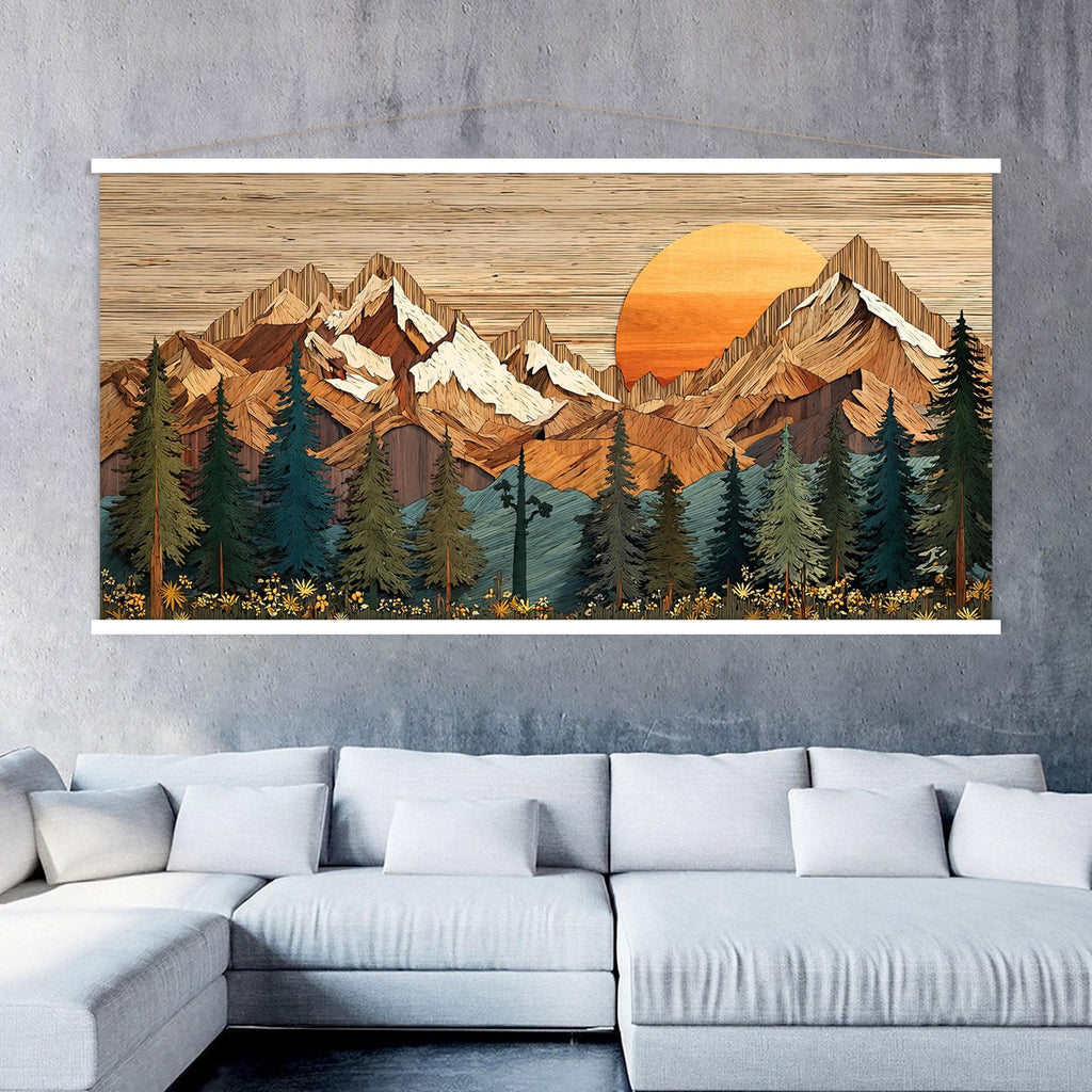 Wood Wall Art Mountain Canvas Wall Art Hanger, Wood Texture Canvas Print, Abstract Mountain Wall Art Living Room, Extra Large Wall Art