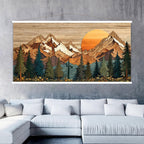 Wood Wall Art Mountain Canvas Wall Art Hanger, Wood Texture Canvas Print, Abstract Mountain Wall Art Living Room, Extra Large Wall Art