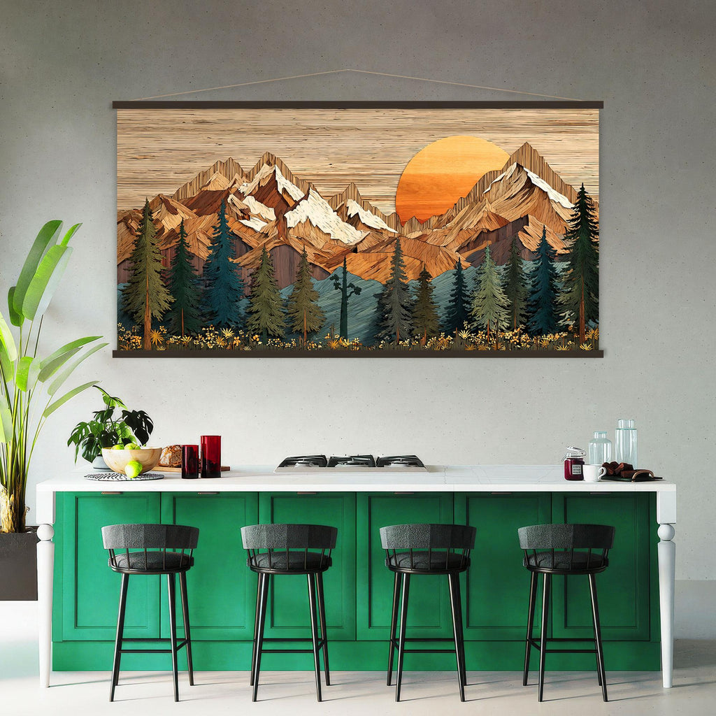 Wood Wall Art Mountain Canvas Wall Art Hanger, Wood Texture Canvas Print, Abstract Mountain Wall Art Living Room, Extra Large Wall Art