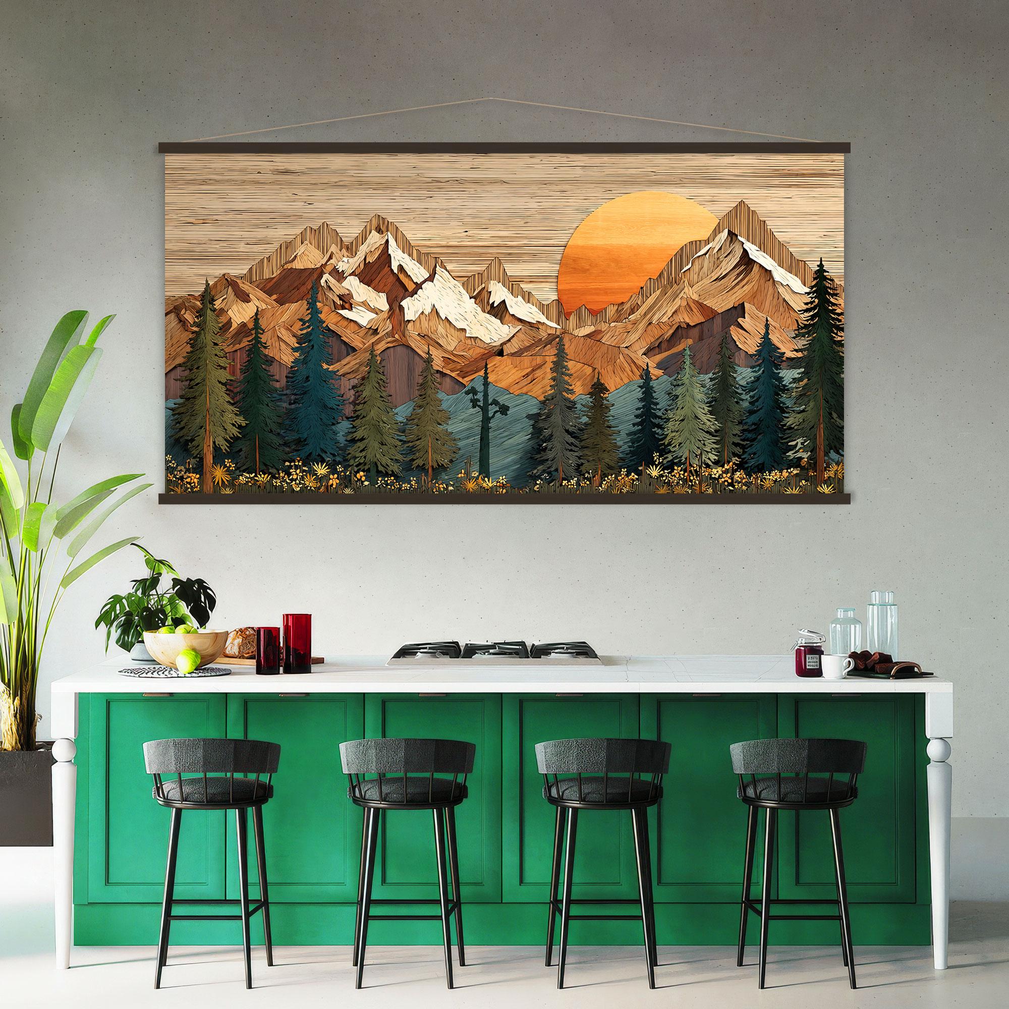 Wood Wall Art Mountain Canvas Wall Art Hanger, Wood Texture Canvas Print, Abstract Mountain Wall Art Living Room, Extra Large Wall Art