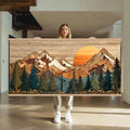 Wood Wall Art Mountain Canvas Wall Art Hanger, Wood Texture Canvas Print, Abstract Mountain Wall Art Living Room, Extra Large Wall Art