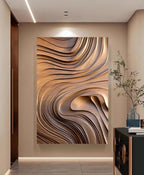 Large Minimalist Rich Wooden Waves Canvas Wall Art | Oversized Neutral Abstract Textured Boho Decor