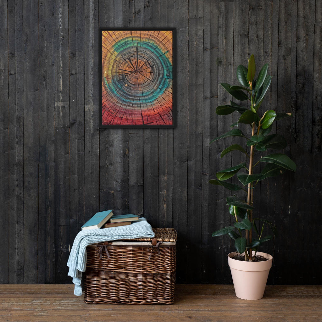 Wood Grain Tree Ring Art, Framed Print: Colourful