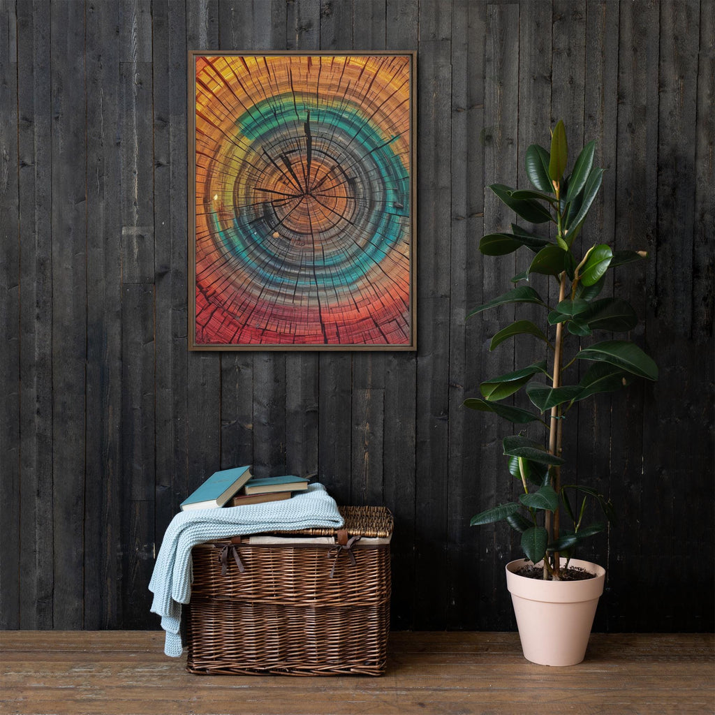 Wood Grain Tree Ring Art, Framed Print: Colourful