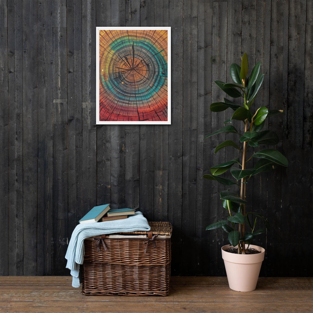 Wood Grain Tree Ring Art, Framed Print: Colourful