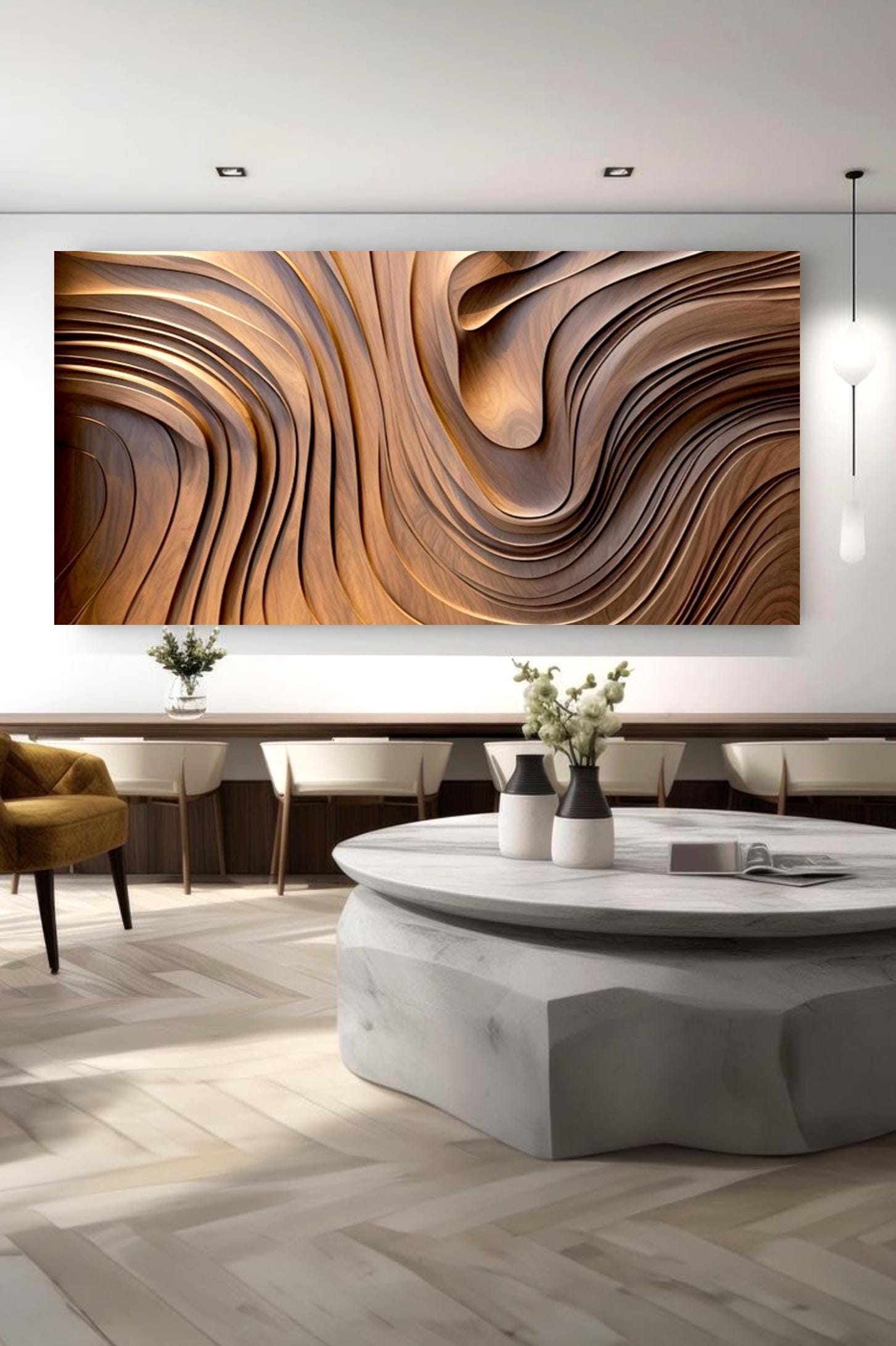 Large Minimalist Rich Wooden Waves Canvas Wall Art | Oversized Neutral Abstract Textured Boho Decor