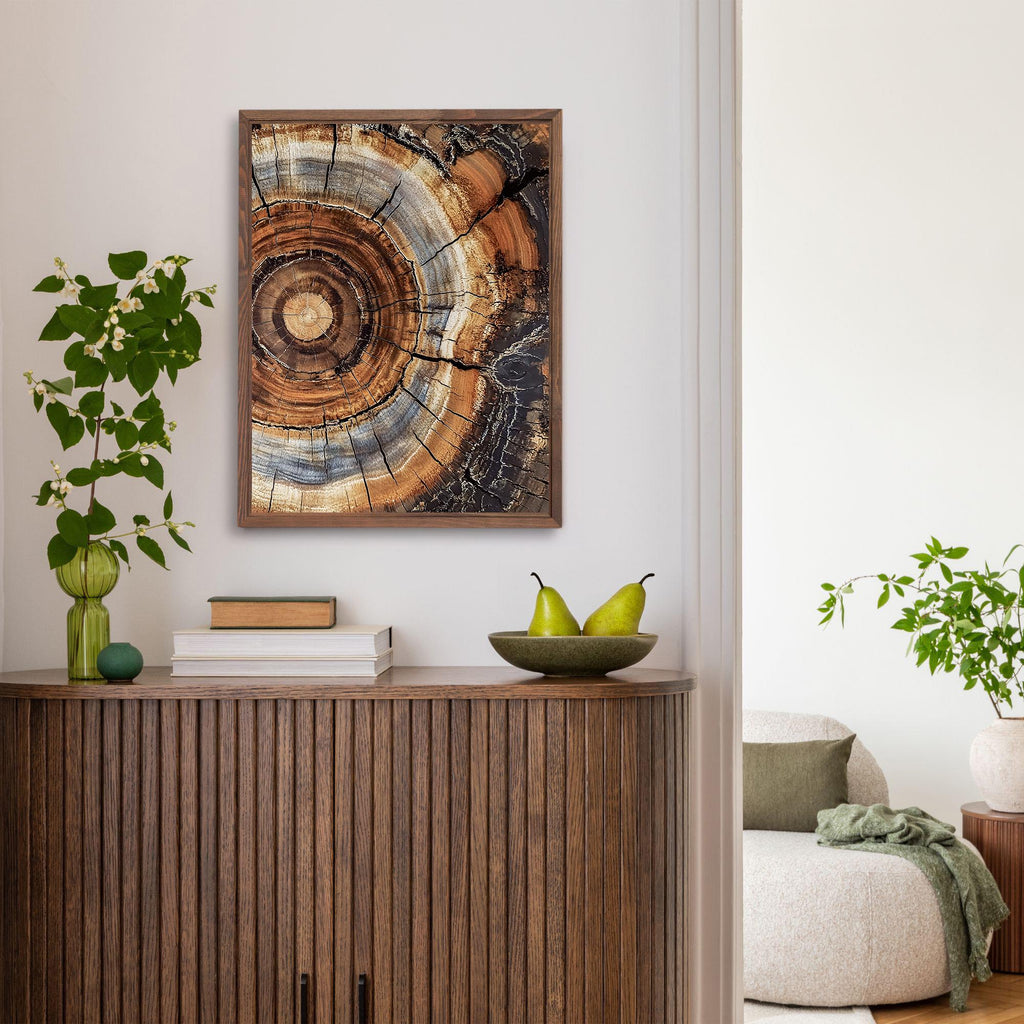 Morden Abstract Tree Rings Wall Art, Scandinavian Wood Rings Print, Nordic Woodcut Tree Rings Painting,  Abstract Neutral Boho Print