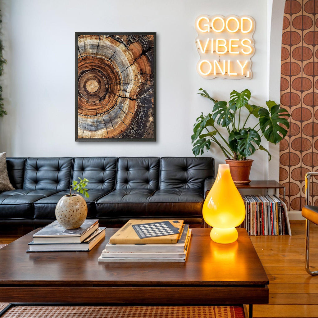 Morden Abstract Tree Rings Wall Art, Scandinavian Wood Rings Print, Nordic Woodcut Tree Rings Painting,  Abstract Neutral Boho Print