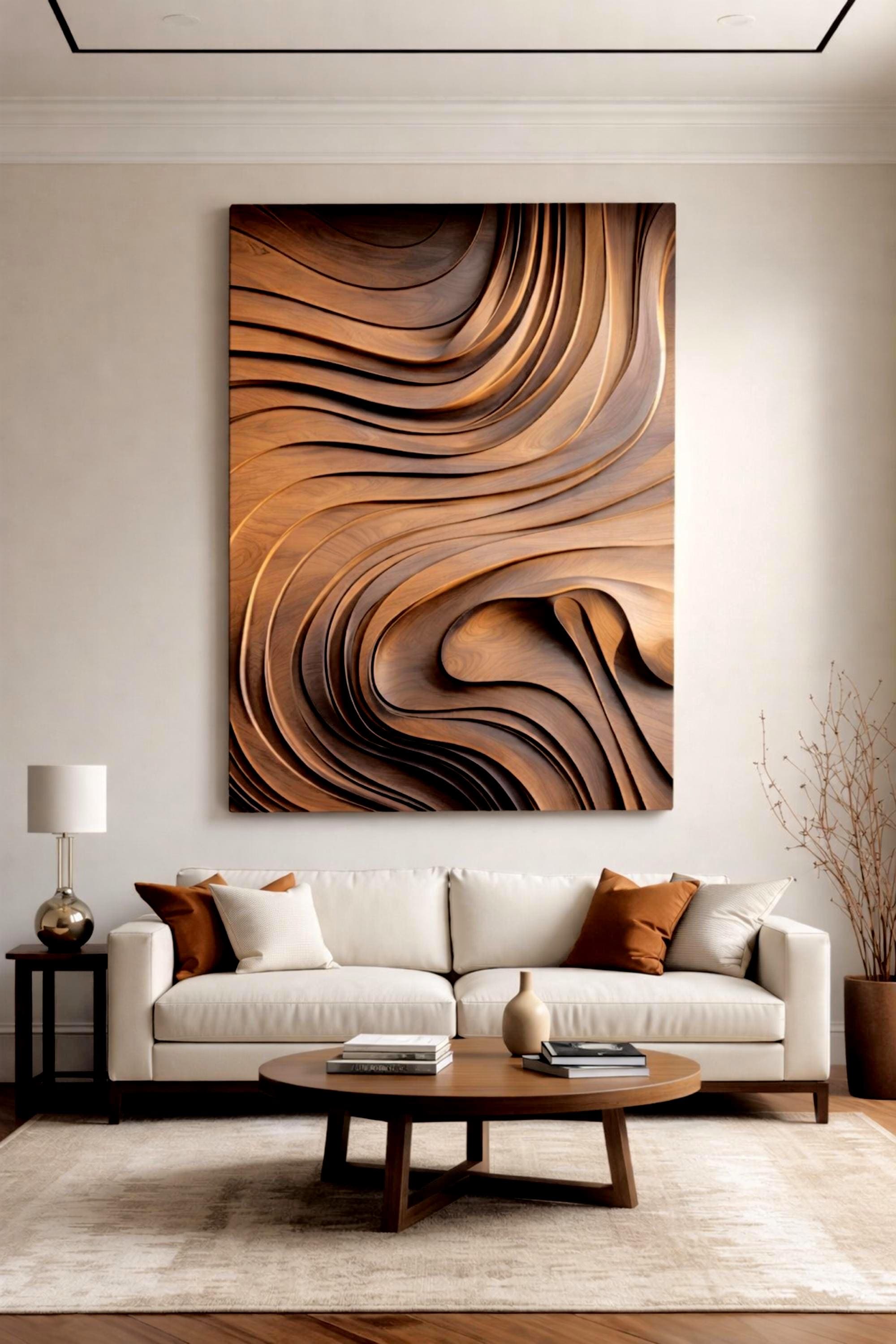 Large Minimalist Rich Wooden Waves Canvas Wall Art | Oversized Neutral Abstract Textured Boho Decor
