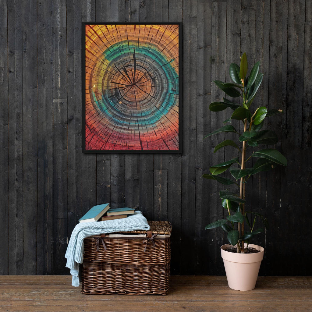 Wood Grain Tree Ring Art, Framed Print: Colourful