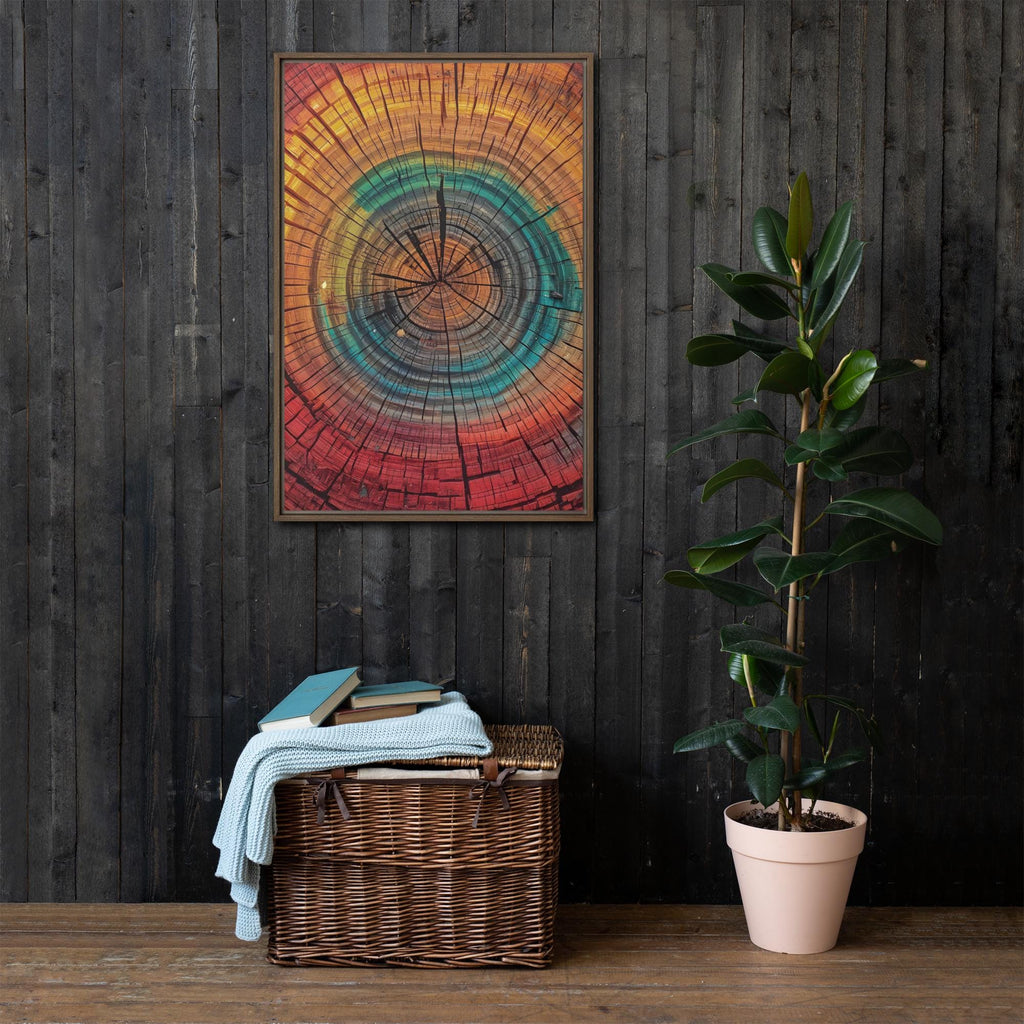 Wood Grain Tree Ring Art, Framed Print: Colourful