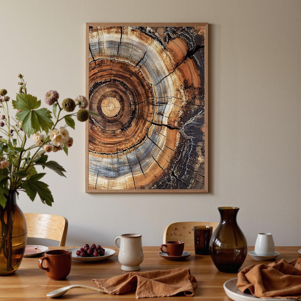 Morden Abstract Tree Rings Wall Art, Scandinavian Wood Rings Print, Nordic Woodcut Tree Rings Painting,  Abstract Neutral Boho Print