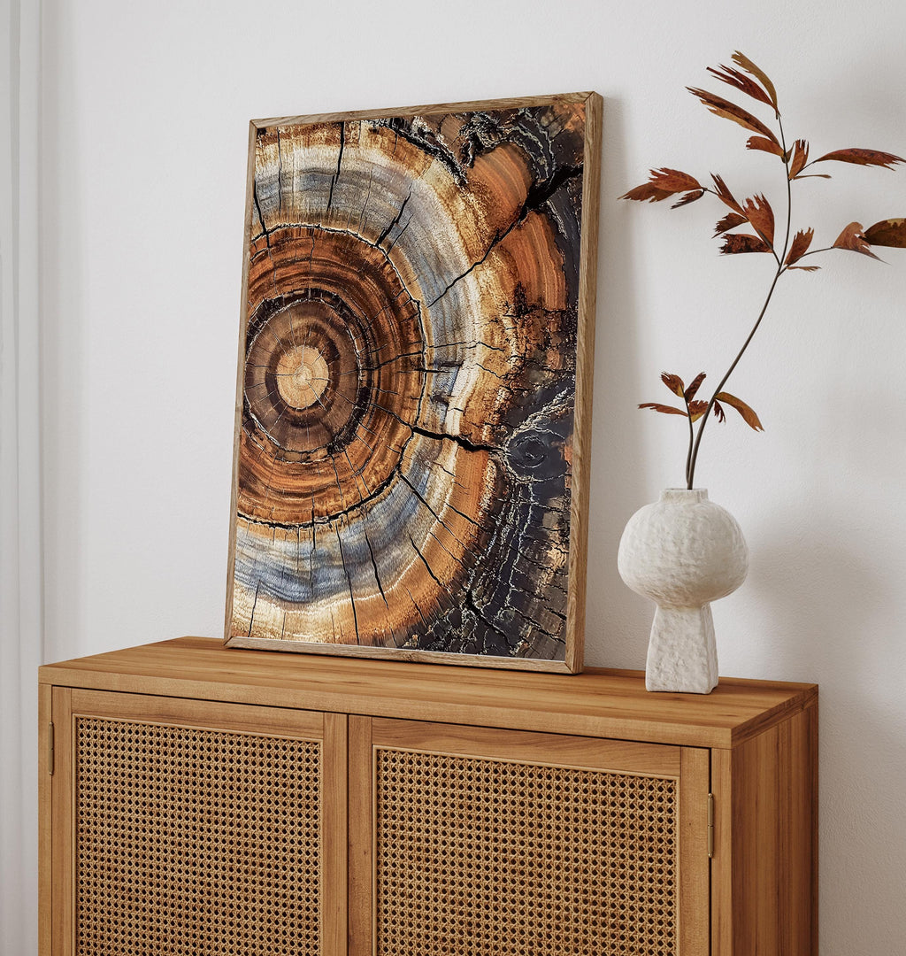 Morden Abstract Tree Rings Wall Art, Scandinavian Wood Rings Print, Nordic Woodcut Tree Rings Painting,  Abstract Neutral Boho Print