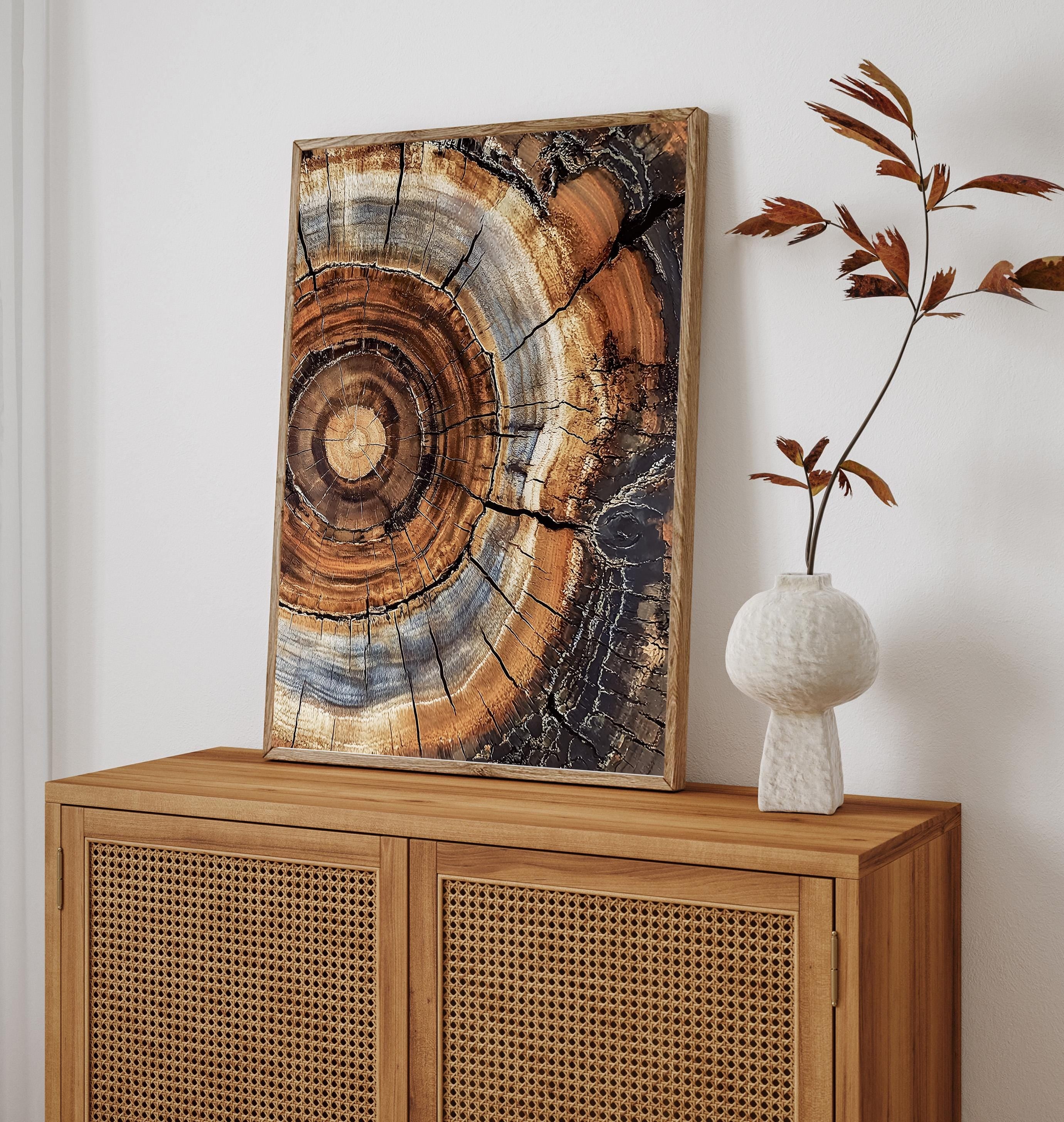 Morden Abstract Tree Rings Wall Art, Scandinavian Wood Rings Print, Nordic Woodcut Tree Rings Painting,  Abstract Neutral Boho Print