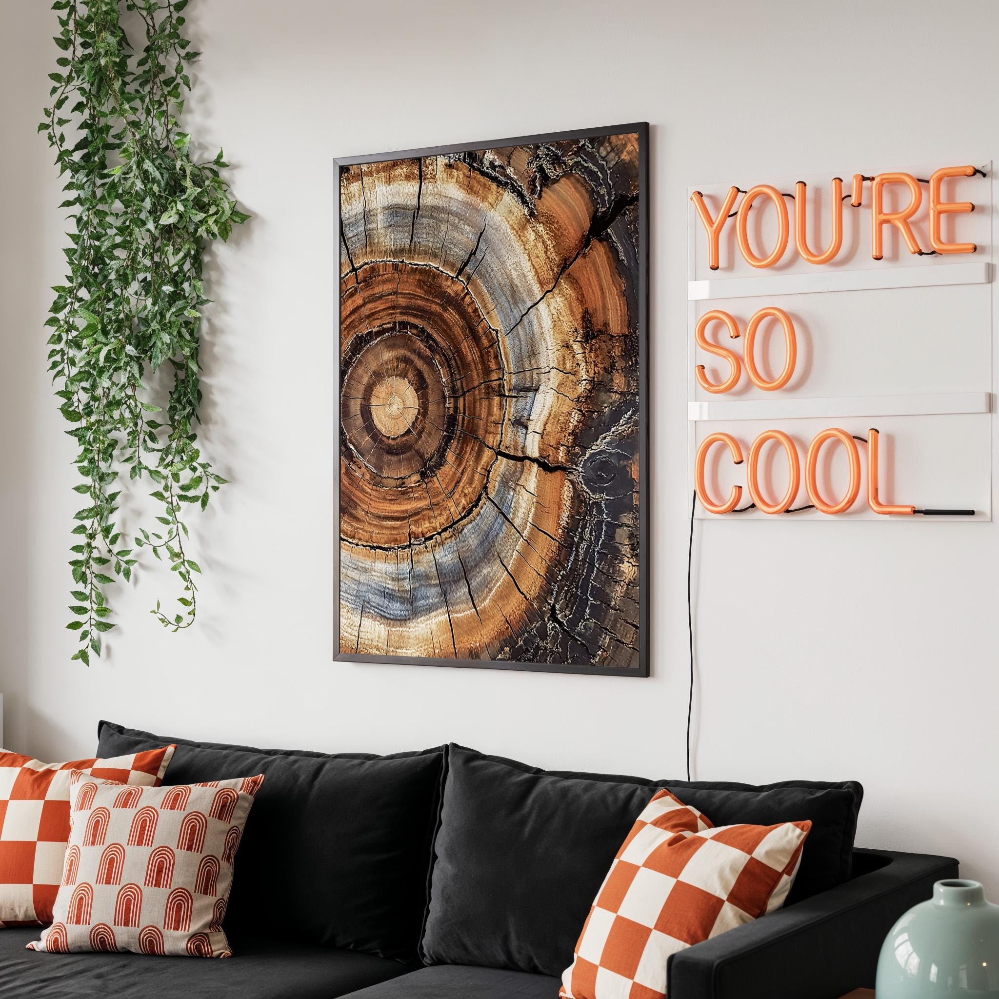 Morden Abstract Tree Rings Wall Art, Scandinavian Wood Rings Print, Nordic Woodcut Tree Rings Painting,  Abstract Neutral Boho Print