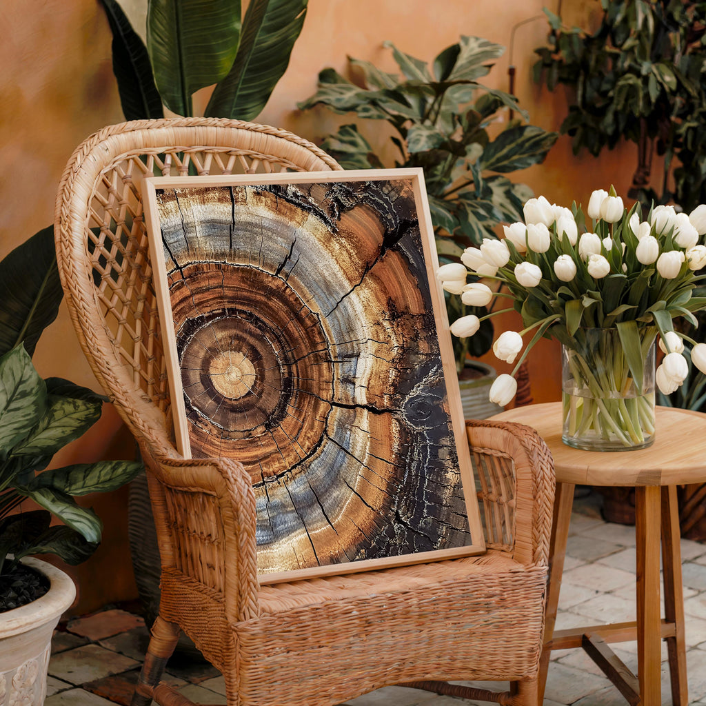 Morden Abstract Tree Rings Wall Art, Scandinavian Wood Rings Print, Nordic Woodcut Tree Rings Painting,  Abstract Neutral Boho Print