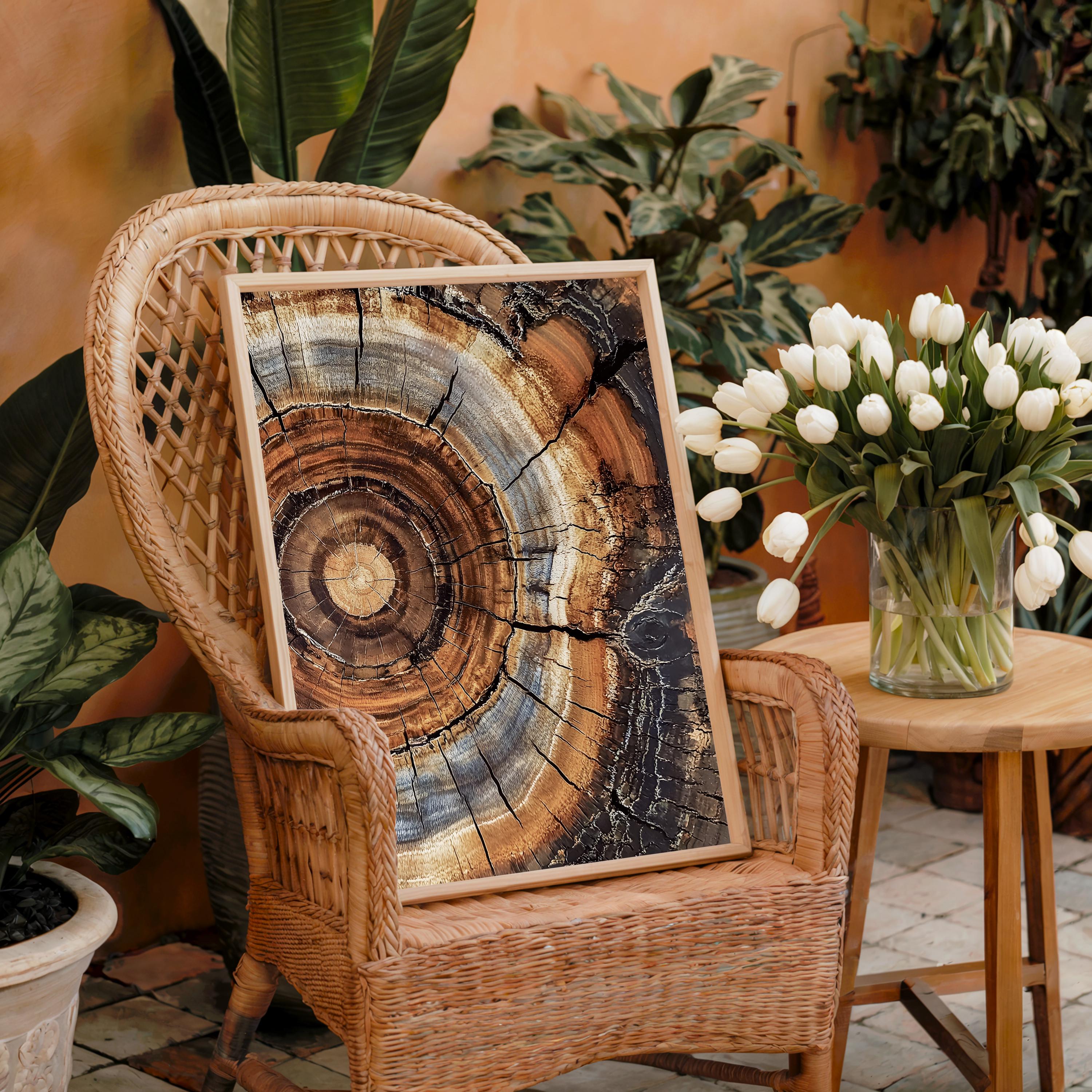 Morden Abstract Tree Rings Wall Art, Scandinavian Wood Rings Print, Nordic Woodcut Tree Rings Painting,  Abstract Neutral Boho Print