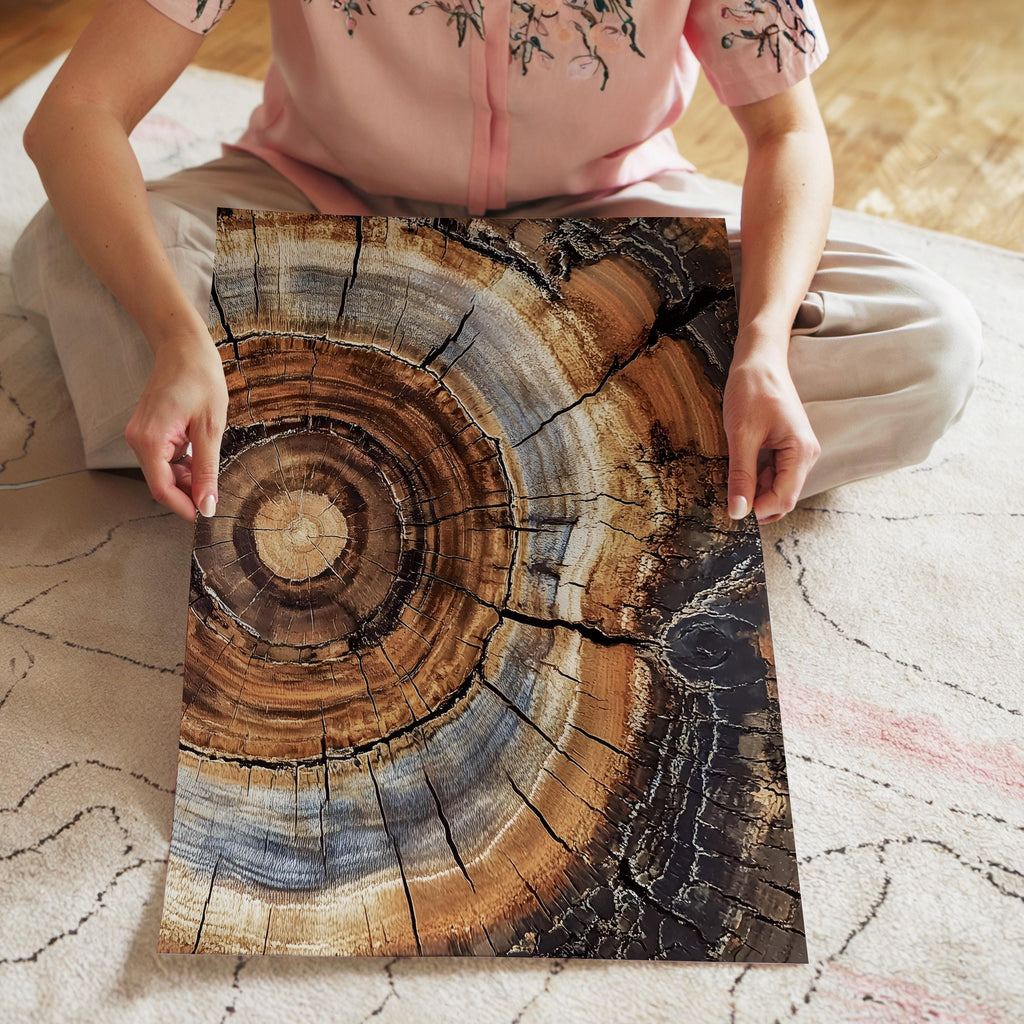 Morden Abstract Tree Rings Wall Art, Scandinavian Wood Rings Print, Nordic Woodcut Tree Rings Painting,  Abstract Neutral Boho Print