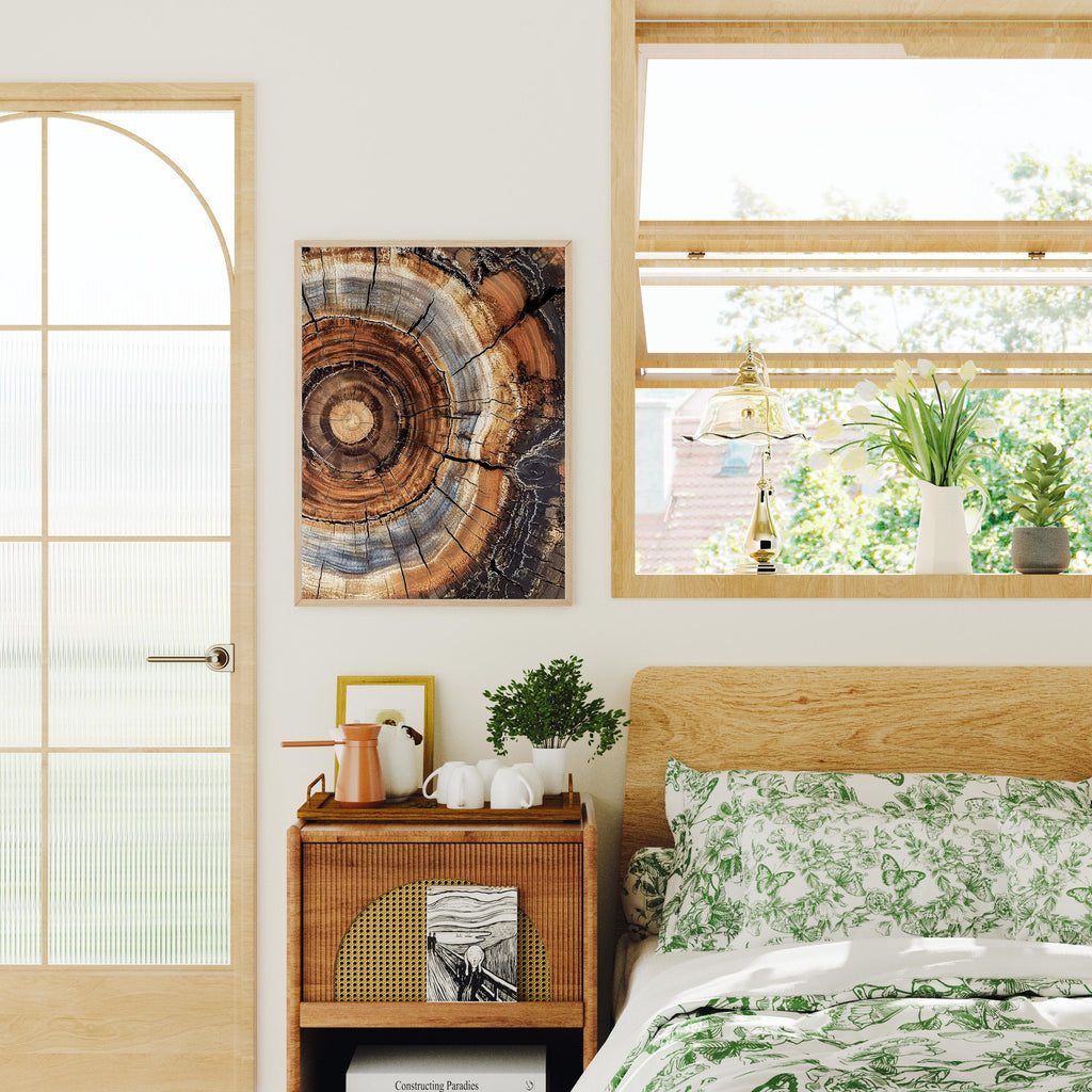 Morden Abstract Tree Rings Wall Art, Scandinavian Wood Rings Print, Nordic Woodcut Tree Rings Painting,  Abstract Neutral Boho Print