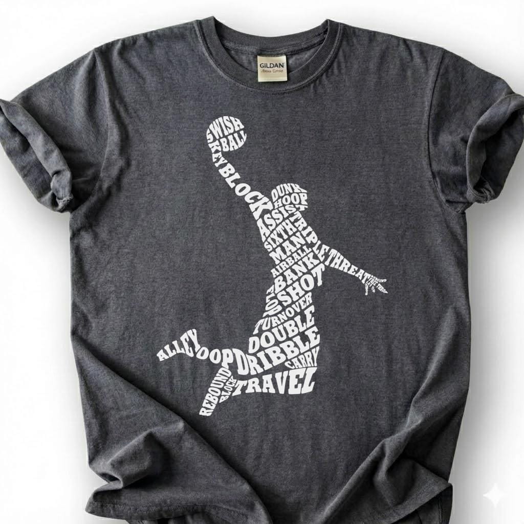 Basketball Player Word Art Shirt, Basketball Typography T-Shirt, Hoop Shoot Dunk Dribble Tee, Basketball Terms Gift, Basketball Vocabulary
