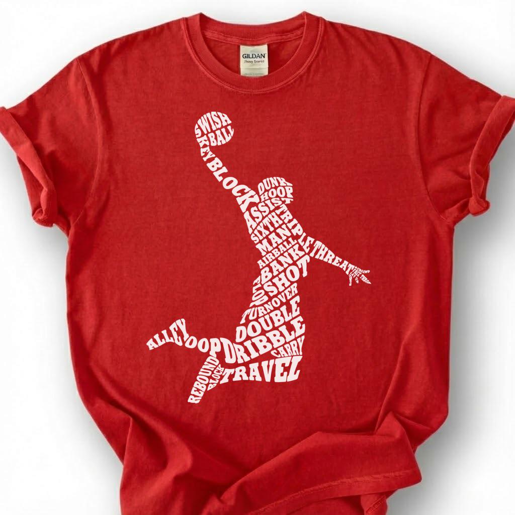 Basketball Player Word Art Shirt, Basketball Typography T-Shirt, Hoop Shoot Dunk Dribble Tee, Basketball Terms Gift, Basketball Vocabulary