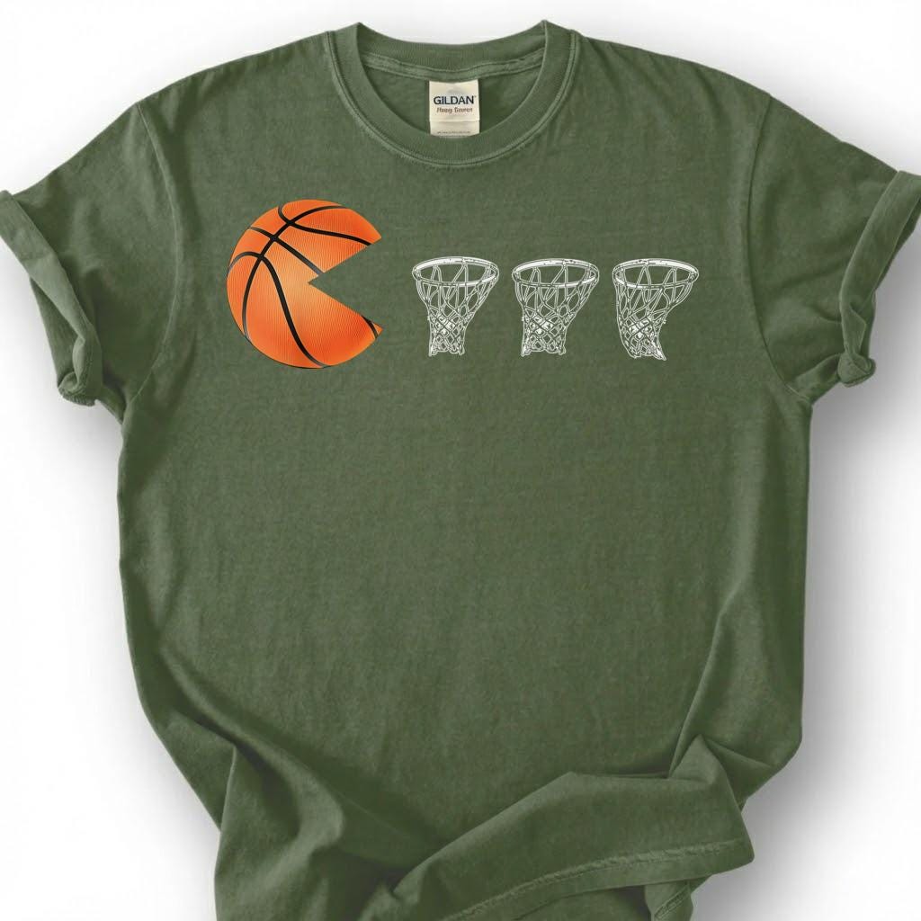 Basketball Pacman Eating Hoops Shirt, Funny Basketball Chomping T-Shirt, Retro Basketball Gamer Tee, Basketball Arcade Gift, Hoops Pacman