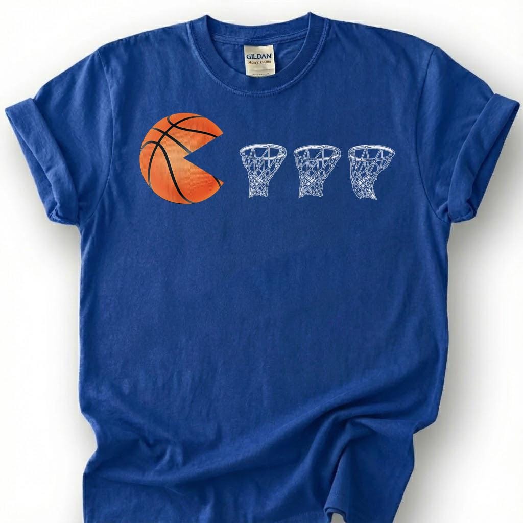 Basketball Pacman Eating Hoops Shirt, Funny Basketball Chomping T-Shirt, Retro Basketball Gamer Tee, Basketball Arcade Gift, Hoops Pacman