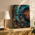 Modern Abstract Tree Ring Canvas Art, Blue and Gold Wood Slice Wall Decor, Luxury Nature Print for Living Room