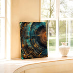Modern Abstract Tree Ring Canvas Art, Blue and Gold Wood Slice Wall Decor, Luxury Nature Print for Living Room