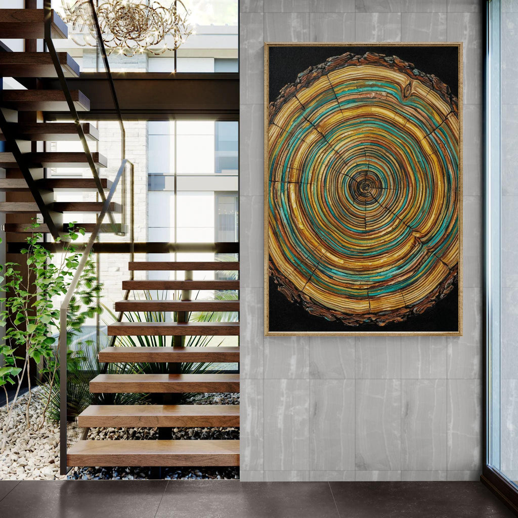 Tree Ring Wall Art, Nature-Inspired Wood Slice Canvas Print, Rustic Home Decor, Abstract Wood Living Room Art, Housewarming Nature Gift