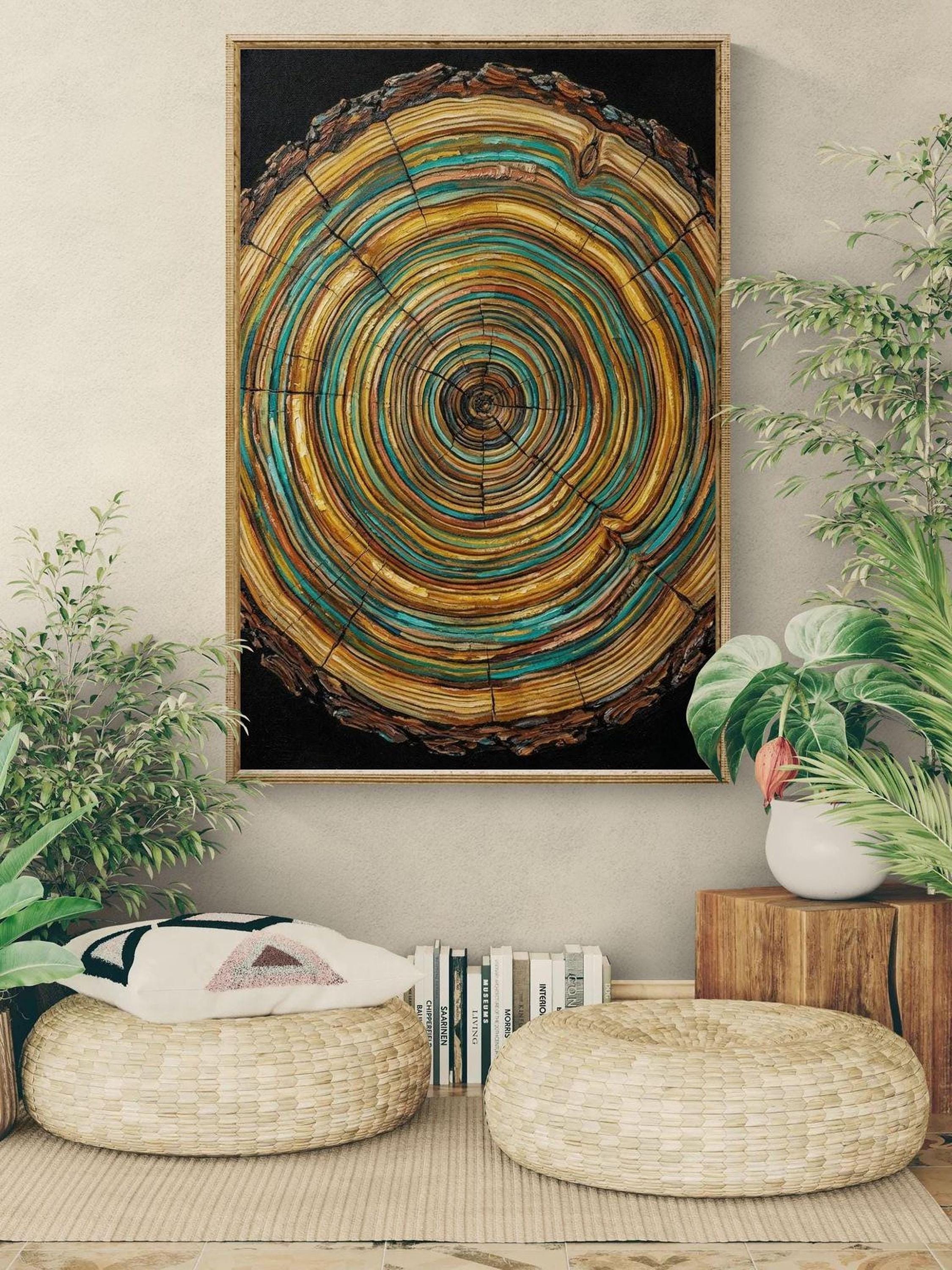 Tree Ring Wall Art, Nature-Inspired Wood Slice Canvas Print, Rustic Home Decor, Abstract Wood Living Room Art, Housewarming Nature Gift