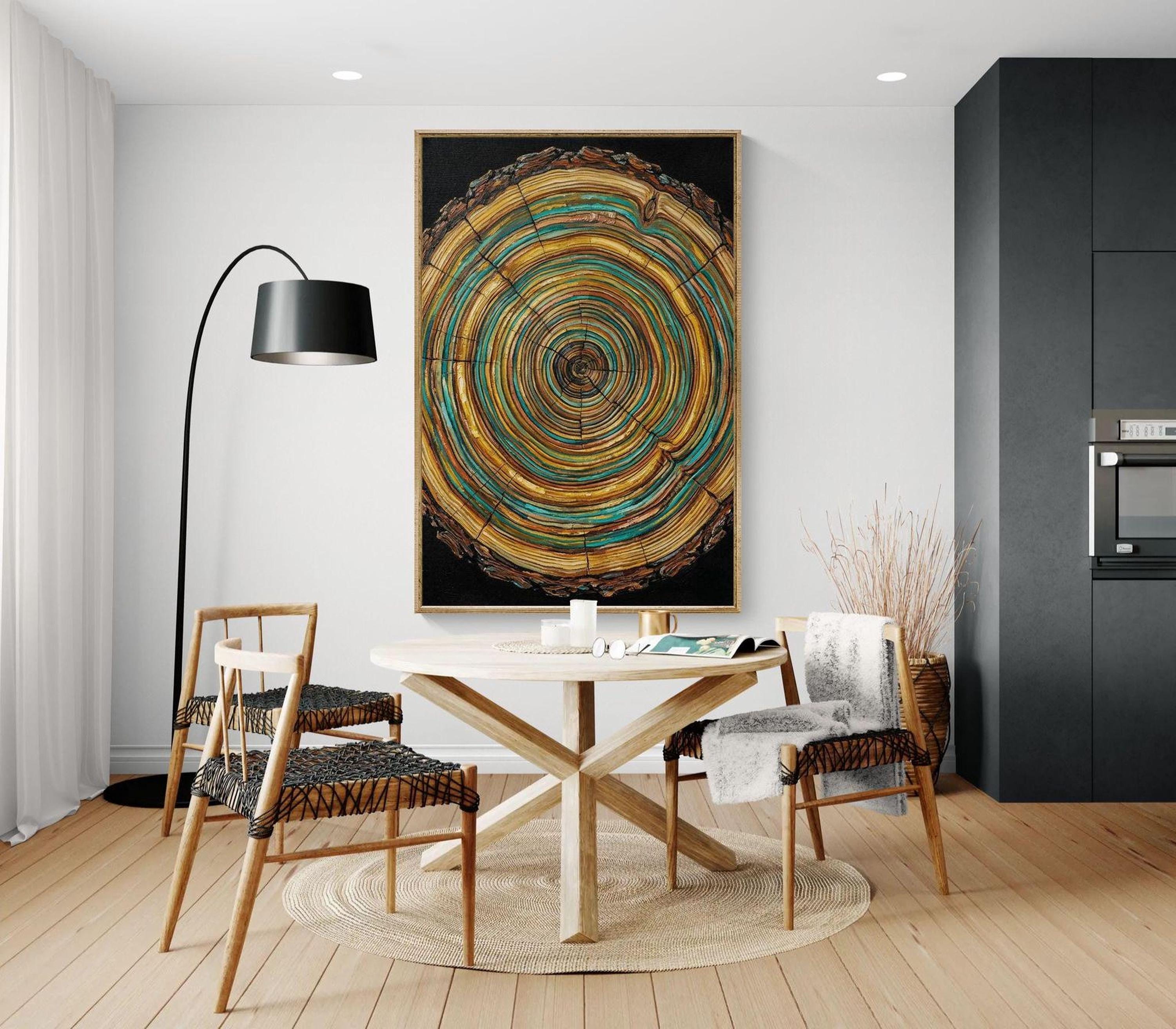 Tree Ring Wall Art, Nature-Inspired Wood Slice Canvas Print, Rustic Home Decor, Abstract Wood Living Room Art, Housewarming Nature Gift