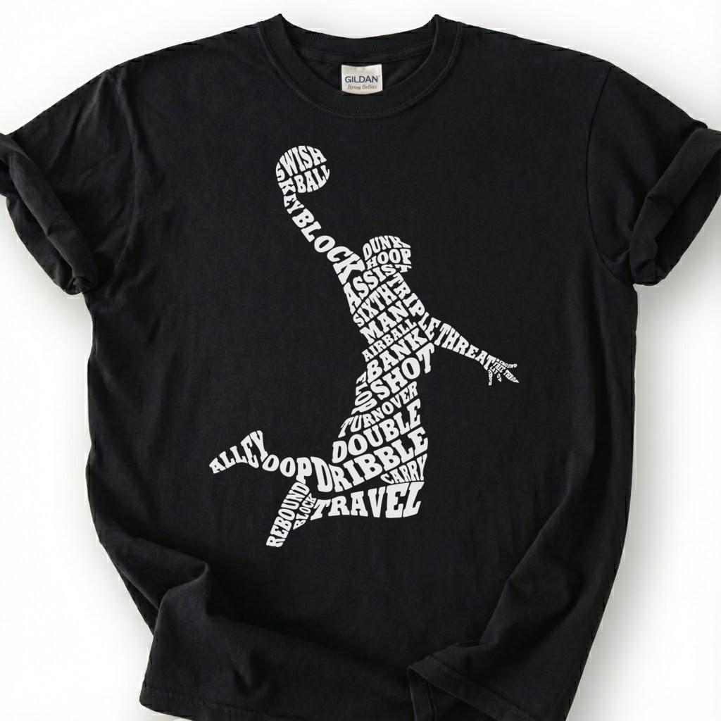 Basketball Player Word Art Shirt, Basketball Typography T-Shirt, Hoop Shoot Dunk Dribble Tee, Basketball Terms Gift, Basketball Vocabulary